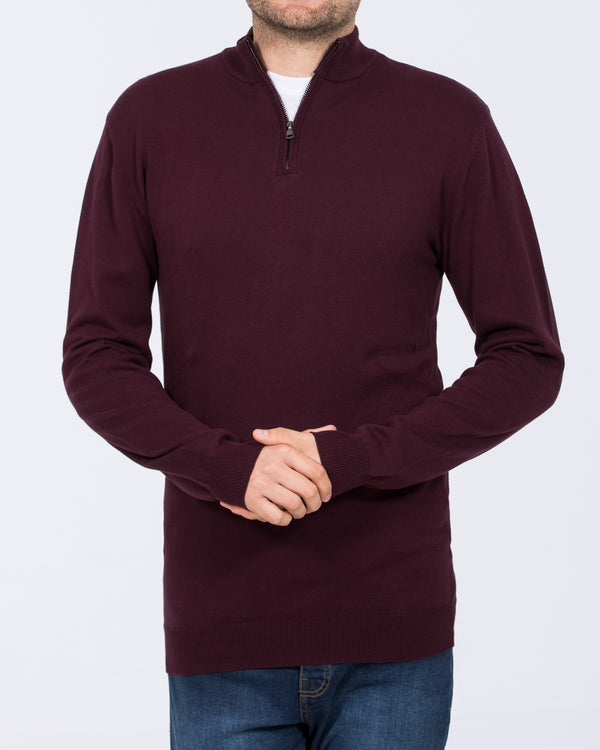 2t Niall Cotton Quarter Zip Tall Jumper (burgundy)