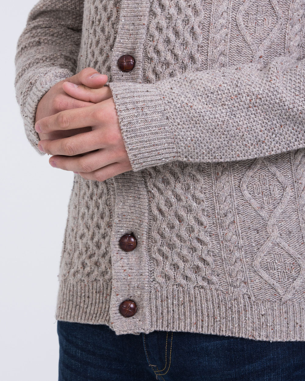 2t Lambswool Cable Knit Tall Cardigan (pebble)