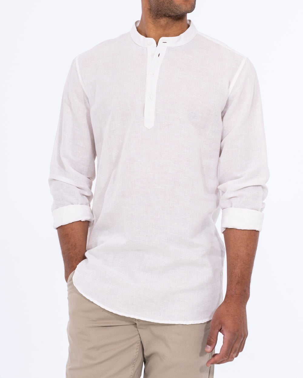 2t Cruz Tall Mens Half Placket Linen Shirt (white) | Tall Mens