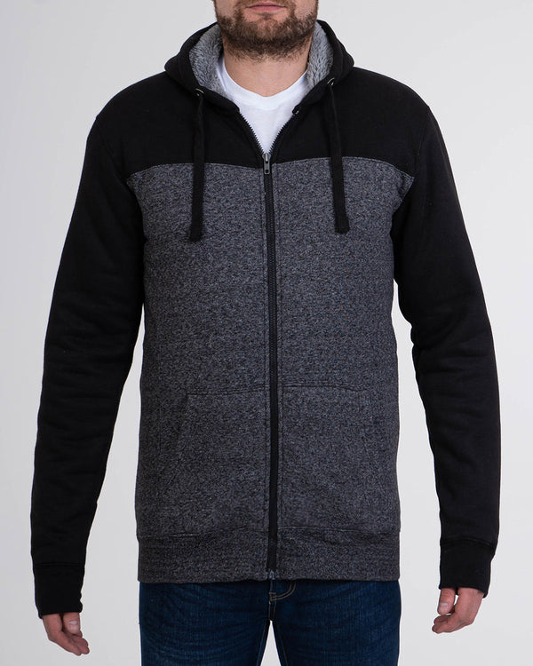 2t Zip Up Tall Panel Sherpa Hoodie (black/grey)