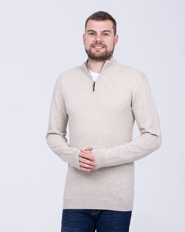 2t Quarter Zip Merino Blend Tall Jumper (stone)