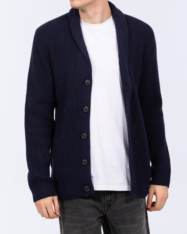 2t Tall Pure Wool Shawl Collar Cardigan (navy)