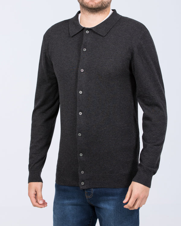 2t Adrian Tall Merino Blend Collar Cardigan (charcoal)