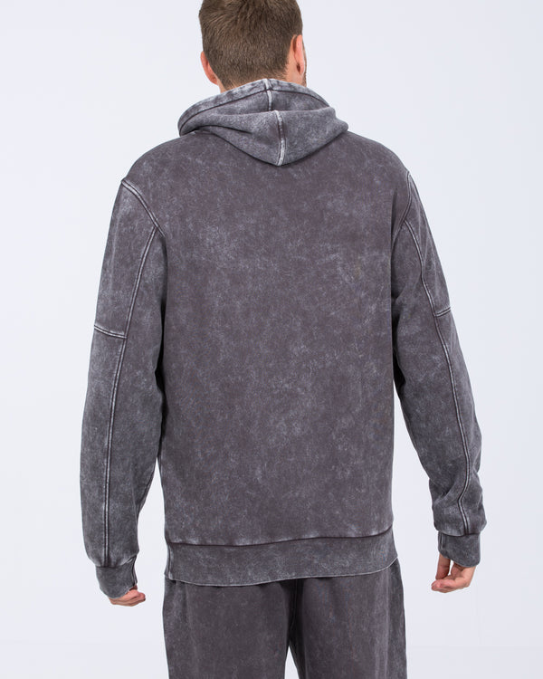 2t Keegan Tall Acid Wash Oversized Hoodie (black)