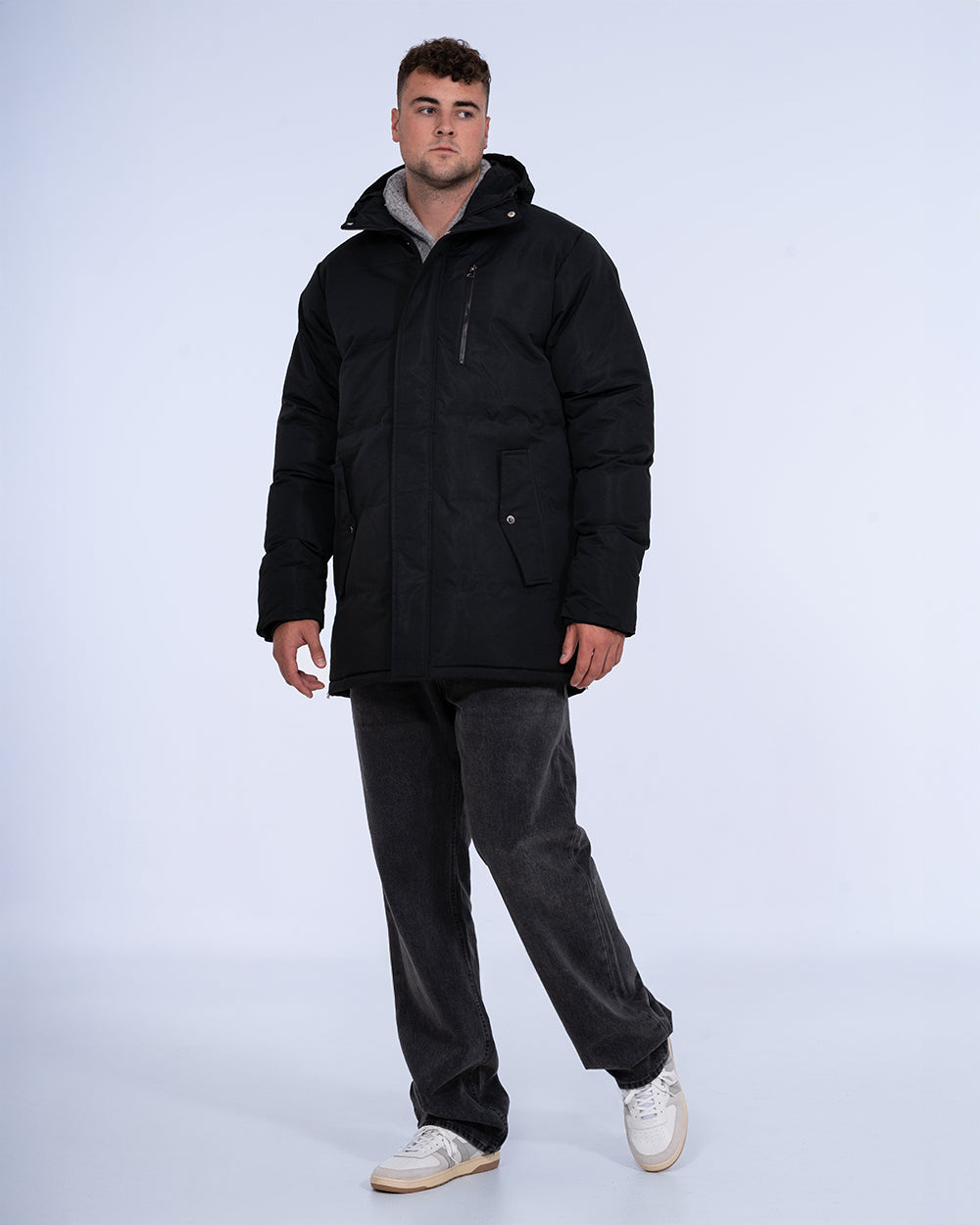 2t Jamie Tall Mens Extra Long Longline Puffer Jacket (black