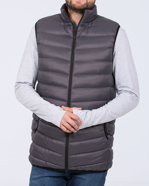 2t Jay Tall Mens Extra Long Gilet (grey) | Tall Mens Clothing