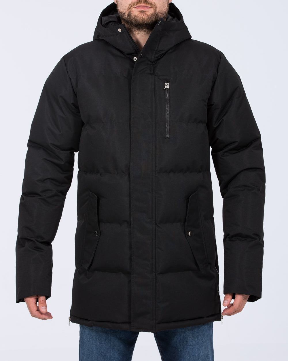 Longline black puffer jacket mens deals