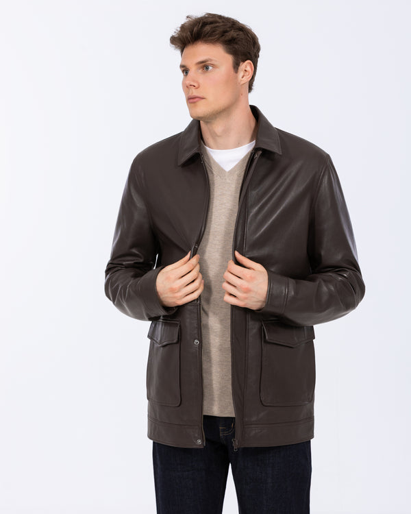 Harry Brown Tall Leather Harrington Jacket (chocolate)