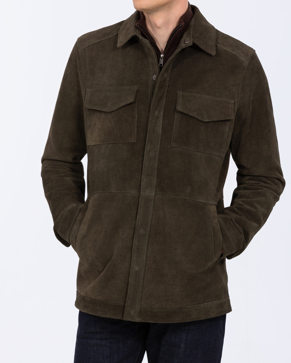 Harry Brown Tall Mens Suede Jacket (dark green) | Tall Mens