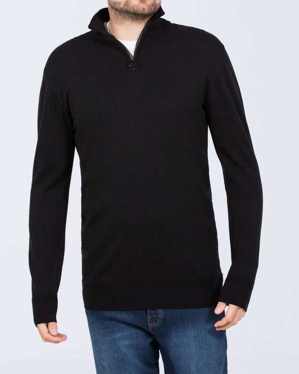 2t Niall Cotton Quarter Zip Tall Jumper (black)