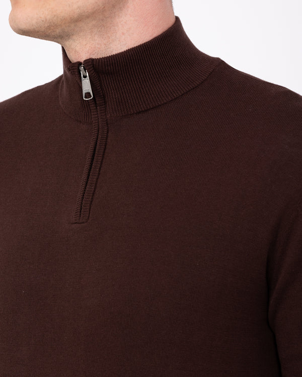 2t Niall Cotton Quarter Zip Tall Jumper (chocolate)