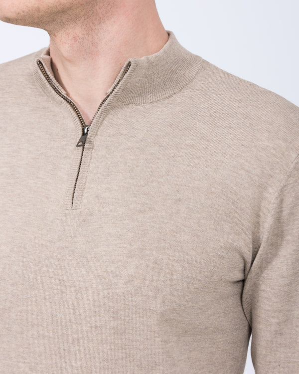 2t Niall Cotton Quarter Zip Tall Jumper (cement)