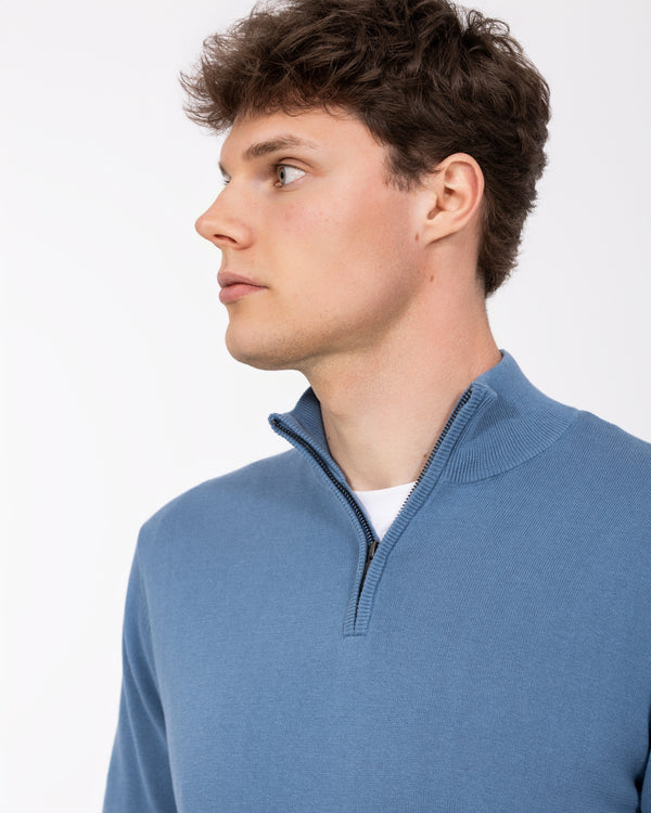 2t Niall Cotton Quarter Zip Tall Jumper (denim)