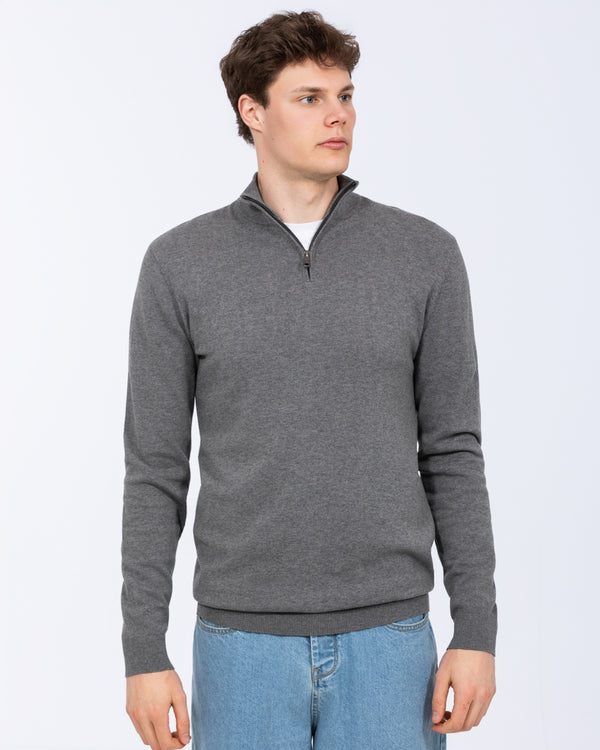 2t Niall Cotton Quarter Zip Tall Jumper (charcoal)