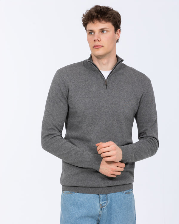 2t Niall Cotton Quarter Zip Tall Jumper (charcoal)
