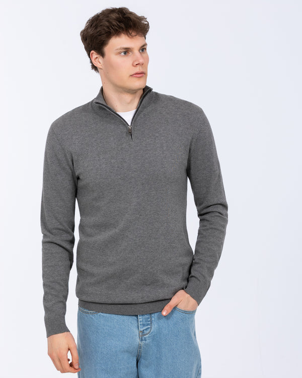 2t Niall Cotton Quarter Zip Tall Jumper (charcoal)