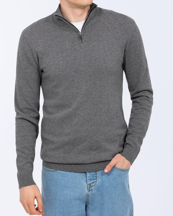 2t Niall Cotton Quarter Zip Tall Jumper (charcoal)