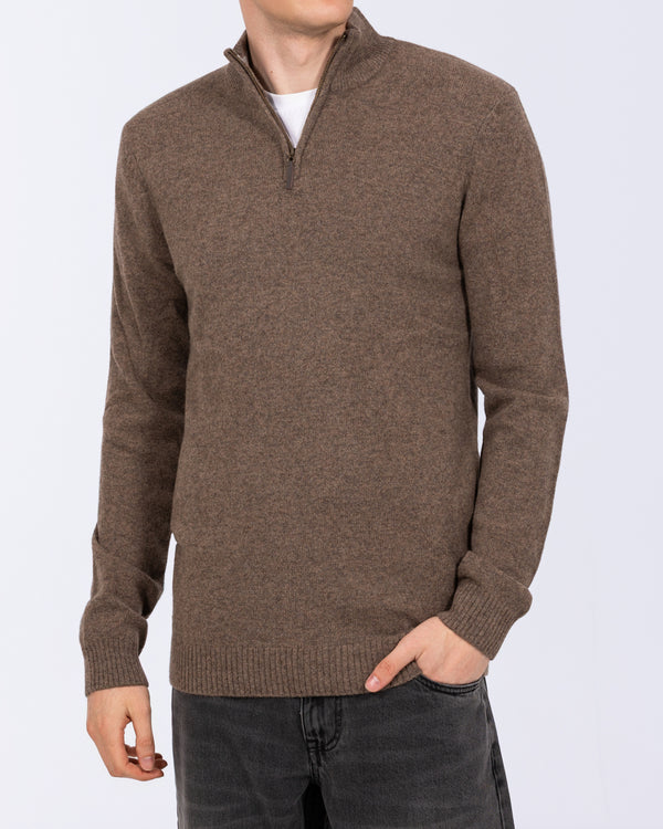 2t Tall Pure Lambswool Quarter Zip Jumper (taupe)