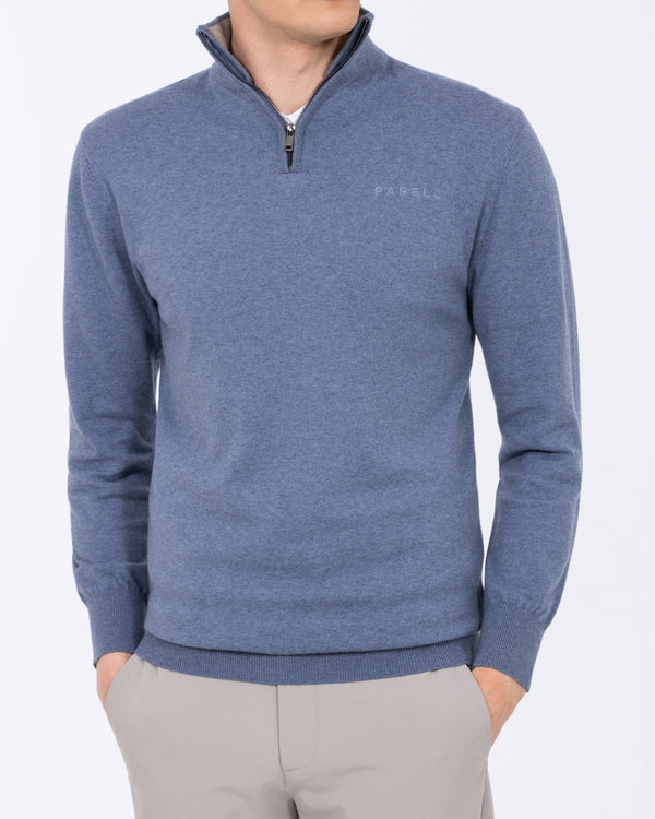 Parell Merino Blend Tall Quarter Zip Golf Jumper (mid blue)