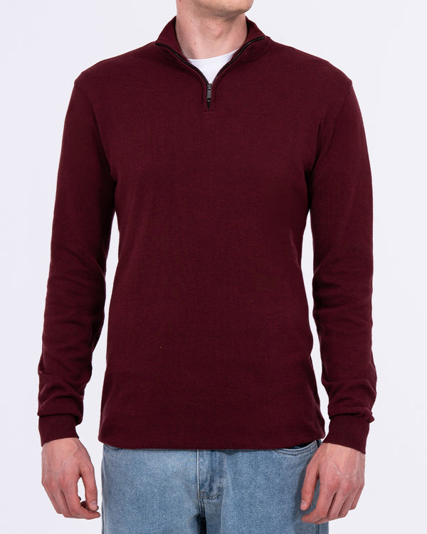 2t Niall Cotton Quarter Zip Tall Jumper (maroon)
