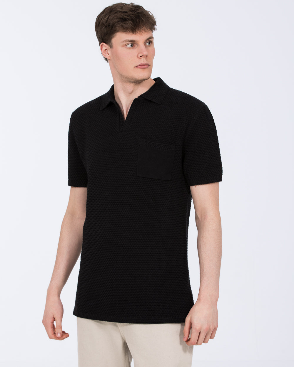 2t Nova Tall Mens Open Knit Polo (black) | Tall Mens Clothing