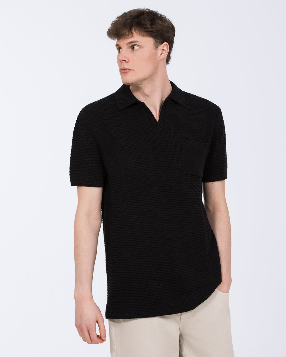 2t Nova Tall Mens Open Knit Polo (black) | Tall Mens Clothing