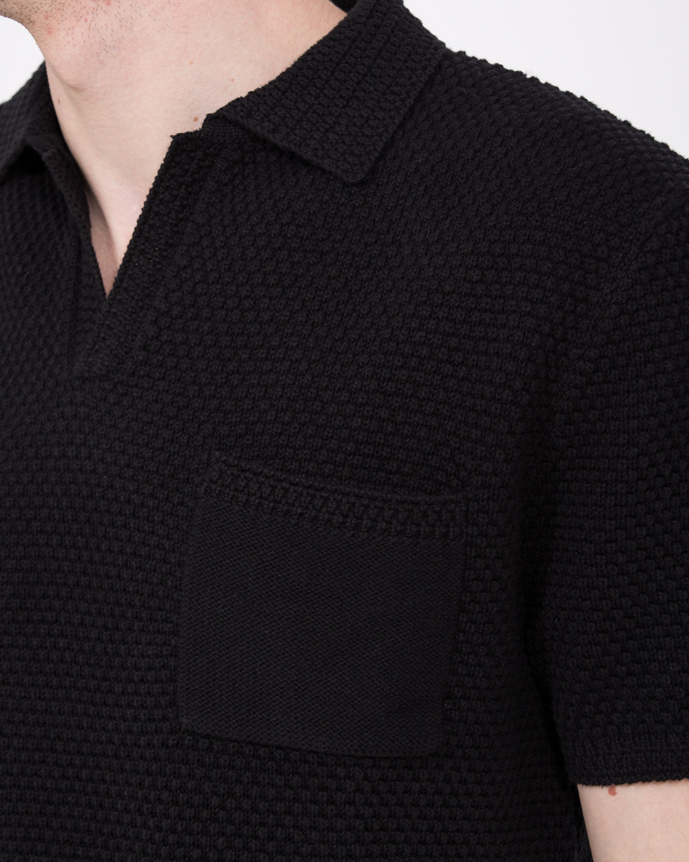 2t Nova Tall Mens Open Knit Polo (black) | Tall Mens Clothing