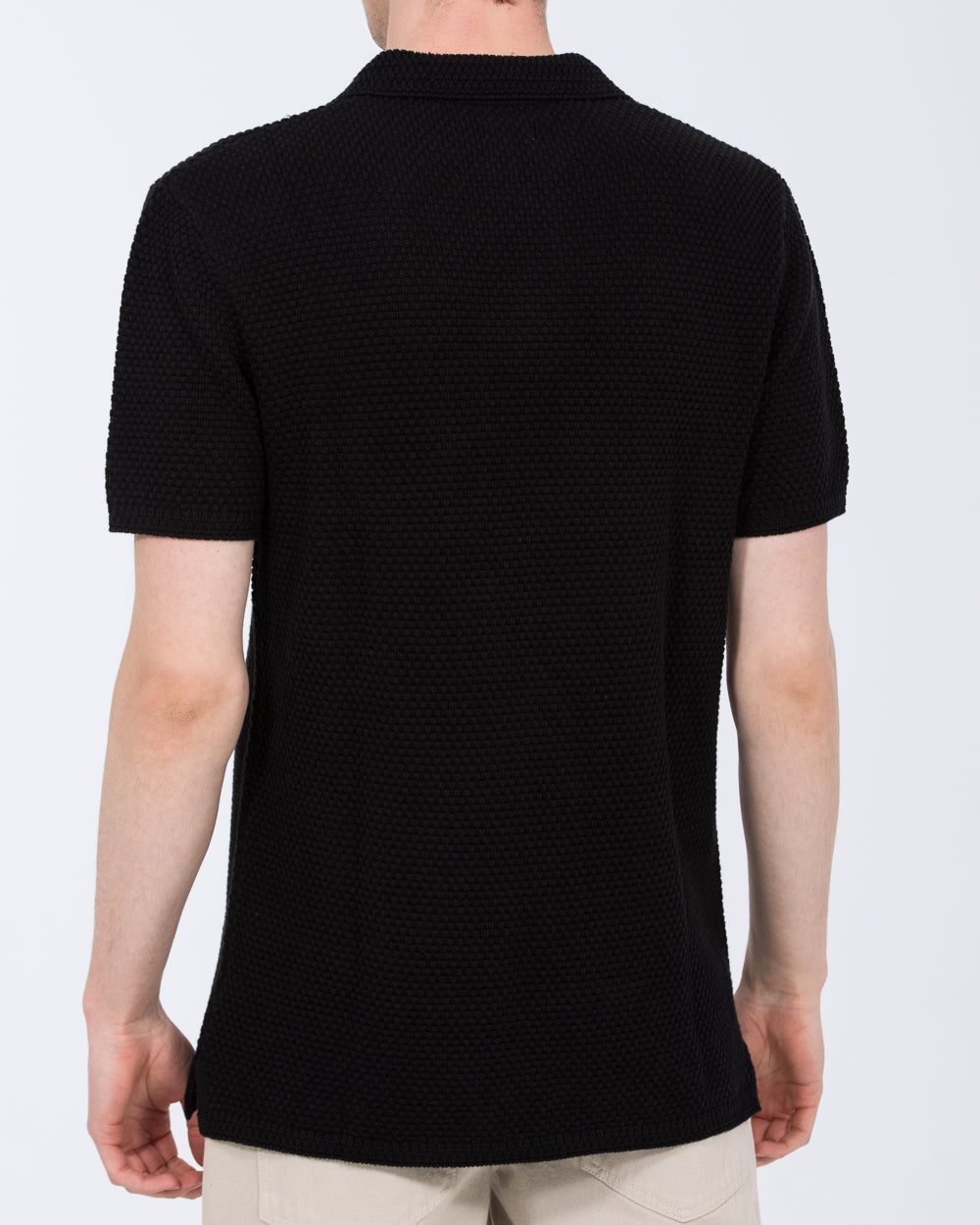 2t Nova Tall Mens Open Knit Polo (black) | Tall Mens Clothing