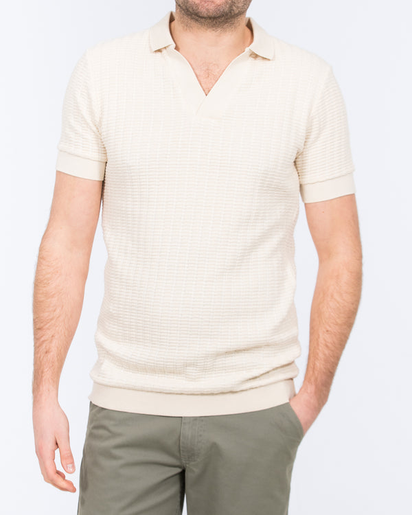 2t Vincent Tall Jacquard Open Collar Polo Shirt (cream)