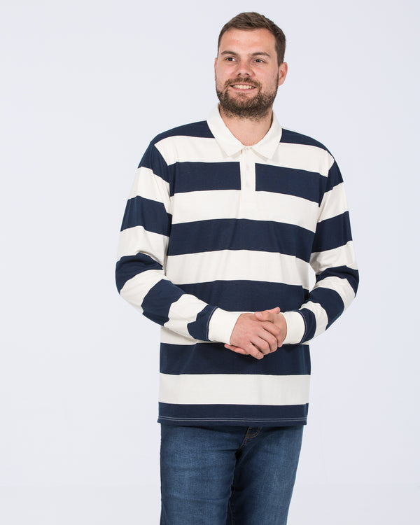 2t Kian Long Sleeve Tall Rugby Polo Shirt (navy/cream)