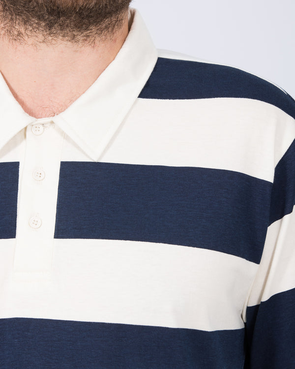 2t Kian Long Sleeve Tall Rugby Polo Shirt (navy/cream)