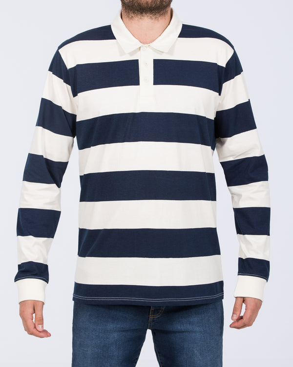2t Kian Long Sleeve Tall Rugby Polo Shirt (navy/cream)