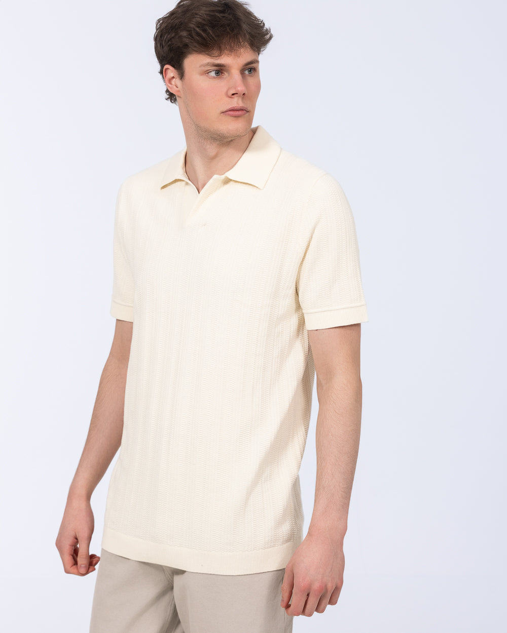 2t Victor Tall Mens Open Collar Textured Polo (cream) | Tall Mens