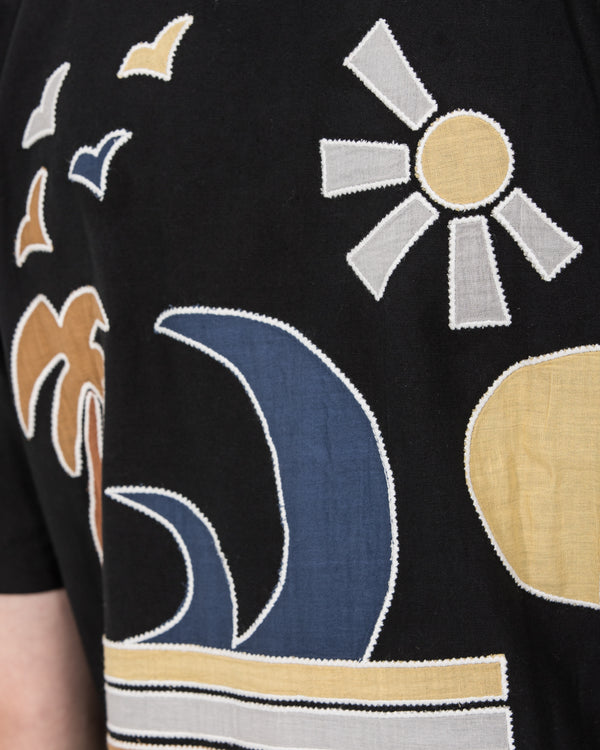 2t Bruce Tall Revere Collar Shirt (black embroidered)