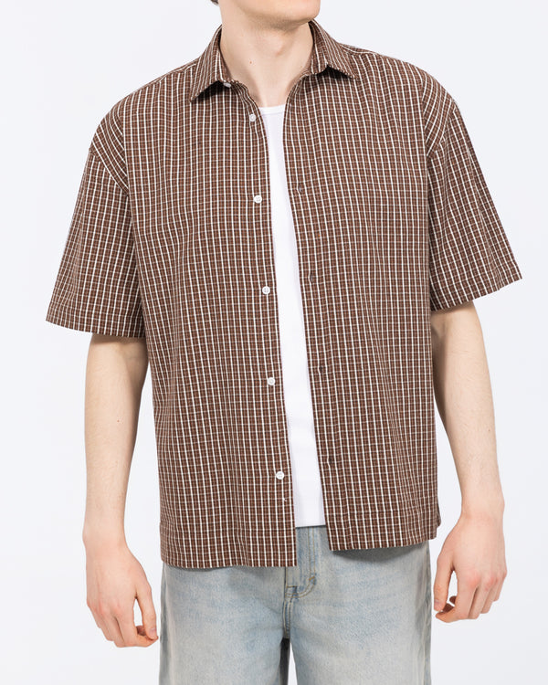 2t Tall Mens Murdo Boxy Short Sleeve Shirt (brown check)