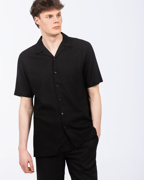2t Tall Will Linen Blend Revere Shirt (black)