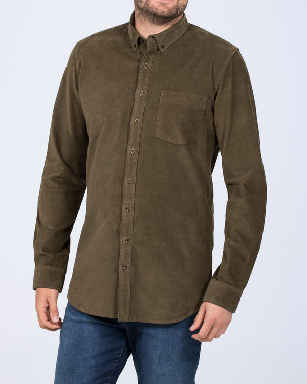 2t Drew Extra Tall Slim Fit Cord Oxford Shirt (dark khaki)