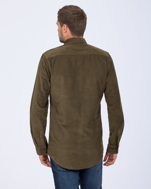 2t Drew Extra Tall Slim Fit Cord Oxford Shirt (dark khaki)