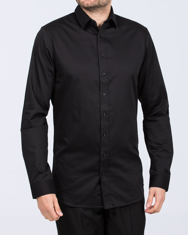 2t Slim Fit Extra Tall Mens Extra Long Formal Shirt (Black) 2t Slim Fit Extra Tall Mens Extra Long Formal Shirt (Black)