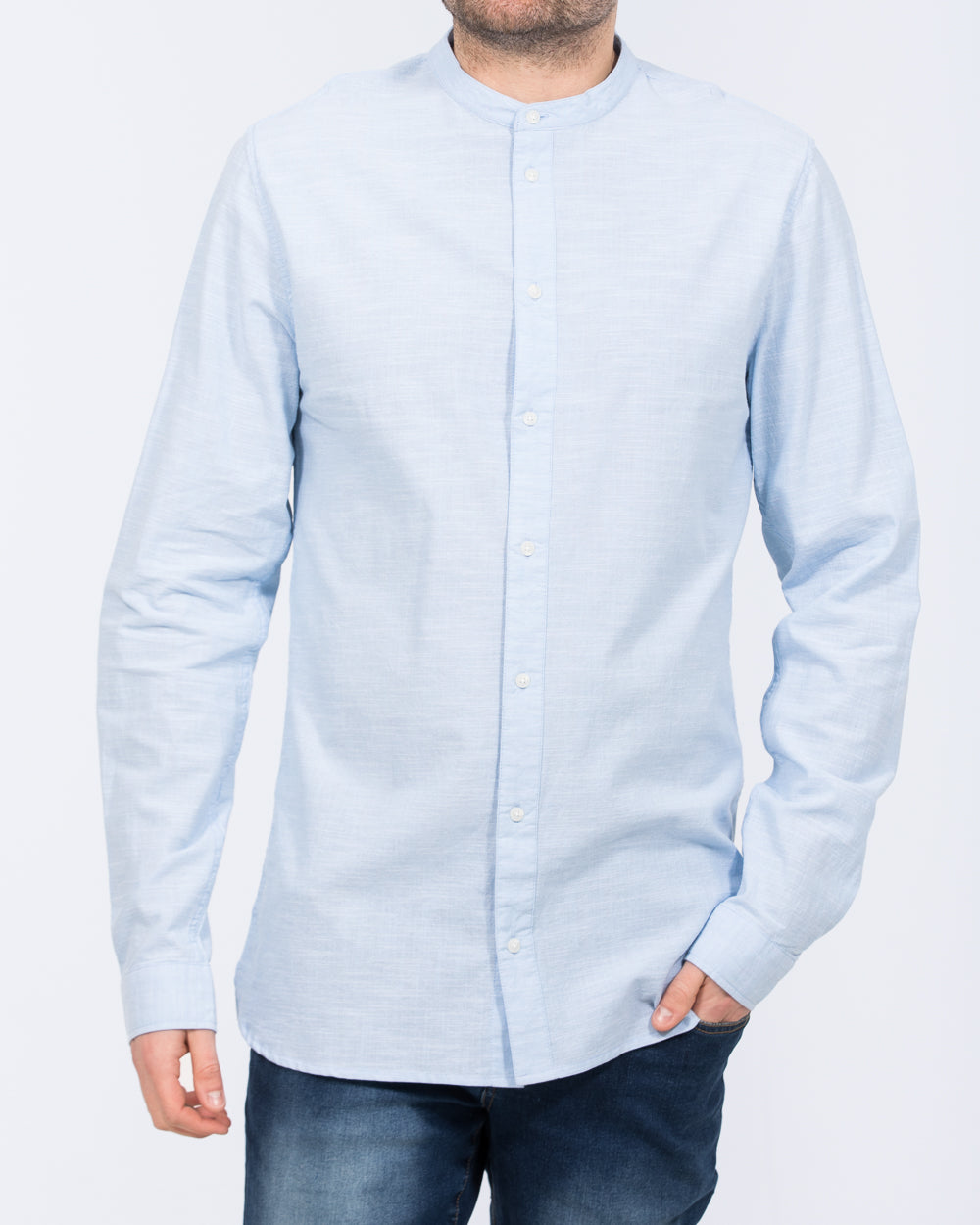 2t Tall Mens Extra Long Grandad Collar Shirt (blue)