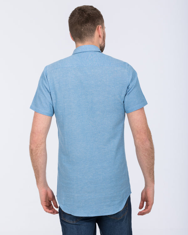 2t Tall Short Sleeve Linen Blend Shirt (mid blue)