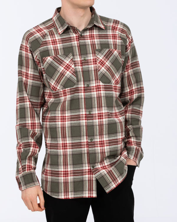 2t Bradley Tall Relaxed Fit Raglan Checked Shirt (green/burgundy)