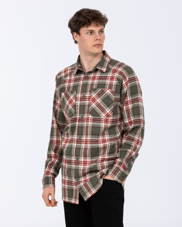 2t Bradley Tall Relaxed Fit Raglan Checked Shirt (green/burgundy)