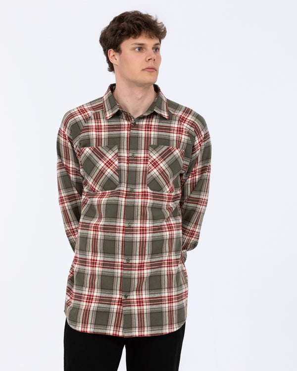 2t Bradley Tall Relaxed Fit Raglan Checked Shirt (green/burgundy)