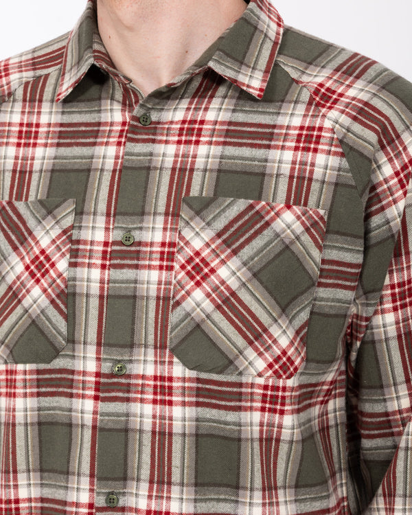 2t Bradley Tall Relaxed Fit Raglan Checked Shirt (green/burgundy)