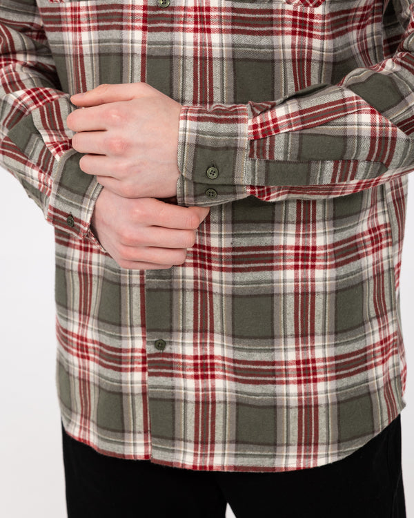 2t Bradley Tall Relaxed Fit Raglan Checked Shirt (green/burgundy)