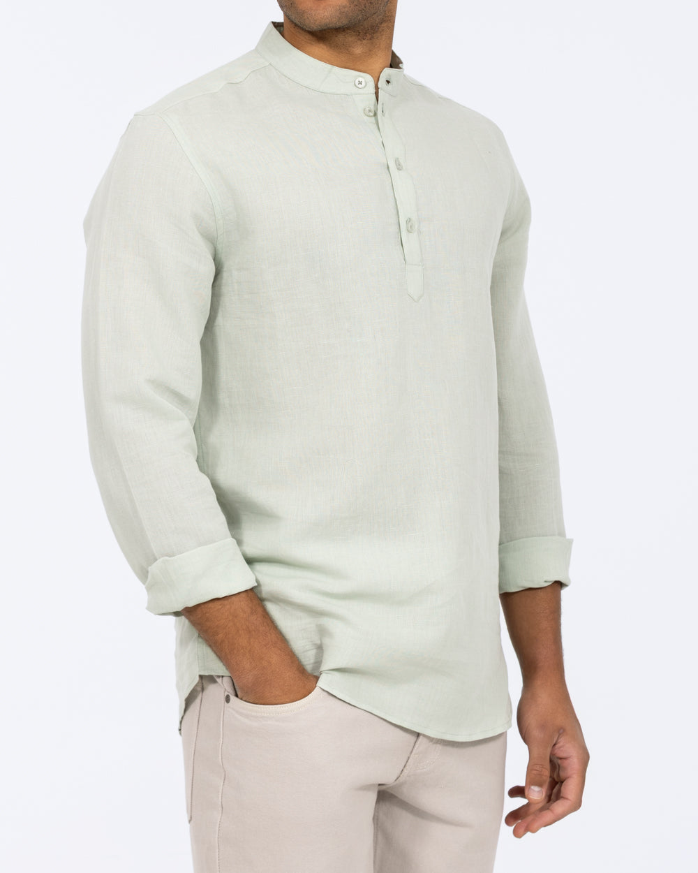 2t Cruz Tall Mens Half Placket Linen Shirt (white) | Tall Mens