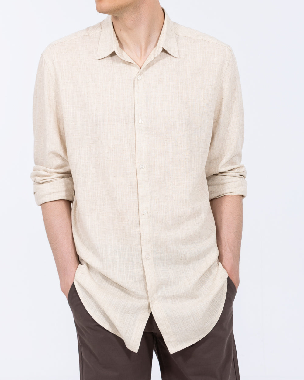 2t Tall Mens Long Sleeve Linen Blend Shirt (natural) | Tall Mens