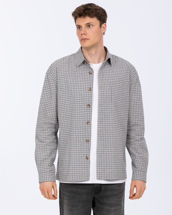 2t Tall Murray Boxy Long Sleeve Shirt (grey/navy check)