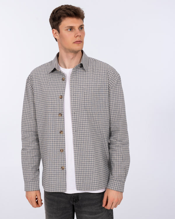 2t Tall Murray Boxy Long Sleeve Shirt (grey/navy check)
